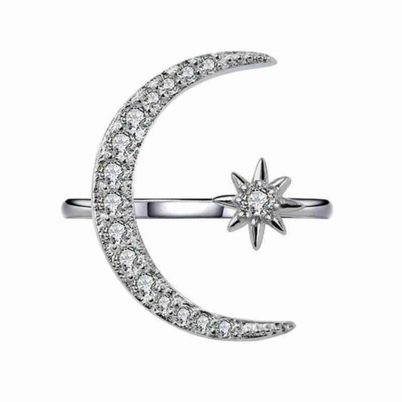 Huitan Jewelry - Star Moon  925 Silver  size adjustable 6-10